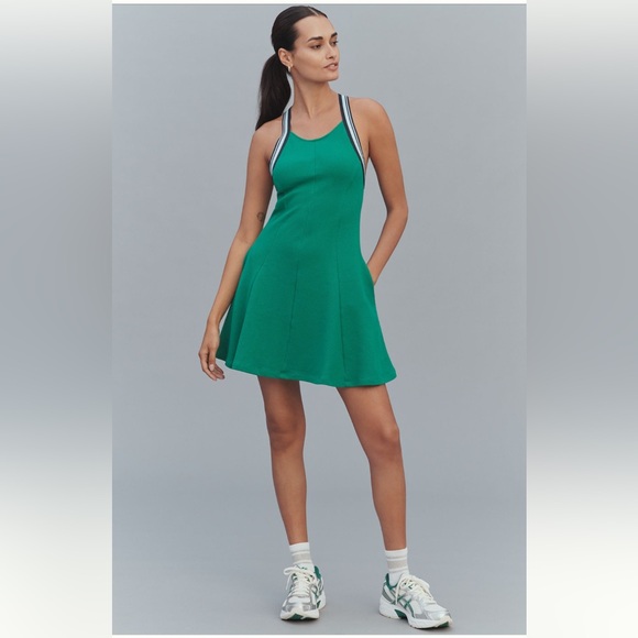 Anthropologie Kelly Green Crisscross Halter Mini Dress NWT M Athleisure Varsity - Picture 2 of 12